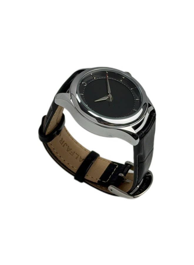 ساعة ذات قرص دائري مزدوج العرض تناظري ورقمي مع حزام جلدي أسود وقرص أسود ساعة ذات طراز بسيط وعصري WW-22SBL-HS - Image 2